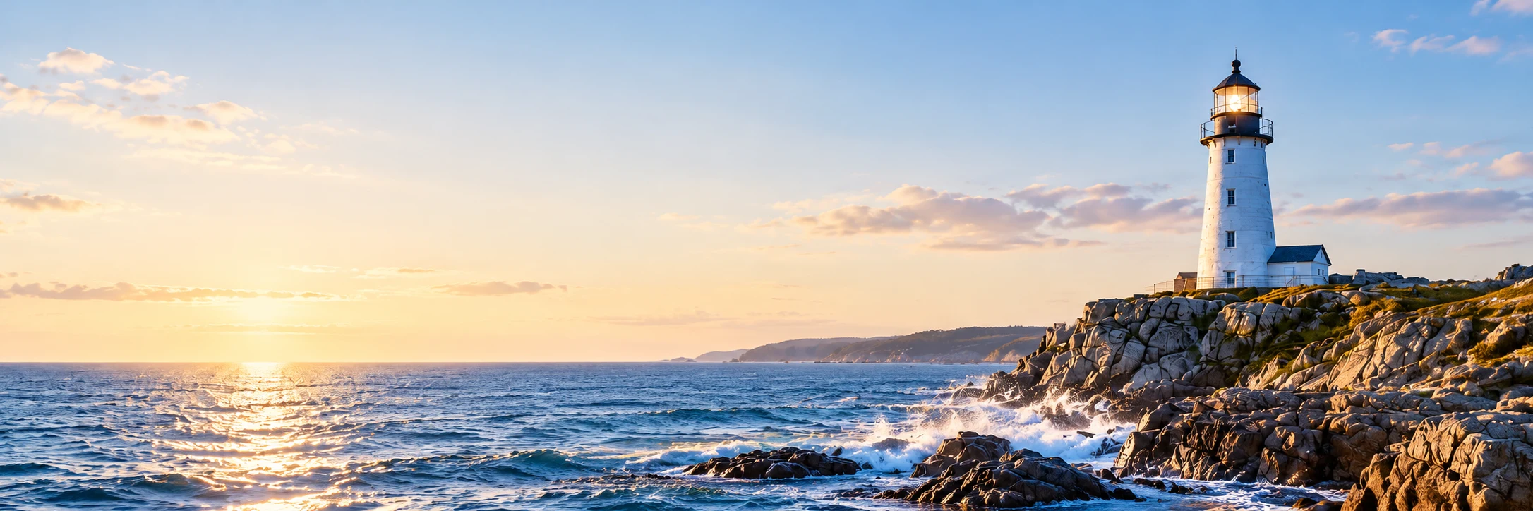 A lighthouse overlooking the coast in soft morning light
